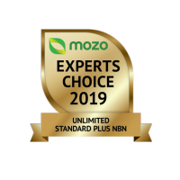 Award logo for winning Mozo Experts Choice Award for Unlimited Standard Plus NBN in 2019