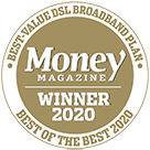 Award logo for winning Money Magazine's Best Value DSL Broadband Plan Award for 2020