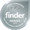 Award logo for Highly Commended Finder's NBN Provider Postpaid Mobile Provider Value Award for 2023