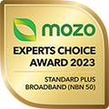 Award logo for winning Mozo Experts Choice Award for Standard Plus Broadband in 2023